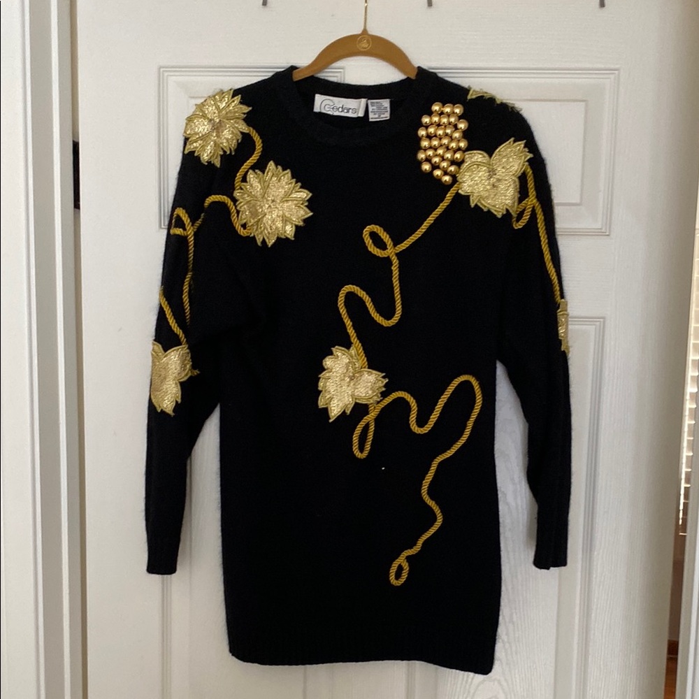 Black and Gold Embroidered Cardigan